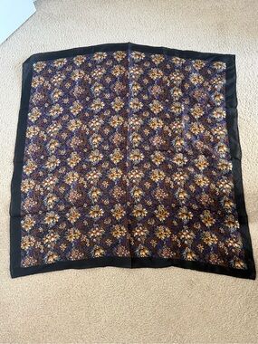 Elaine Gold for Collection XIIX Silk Square Scarf Floral Purple Tan Ivory